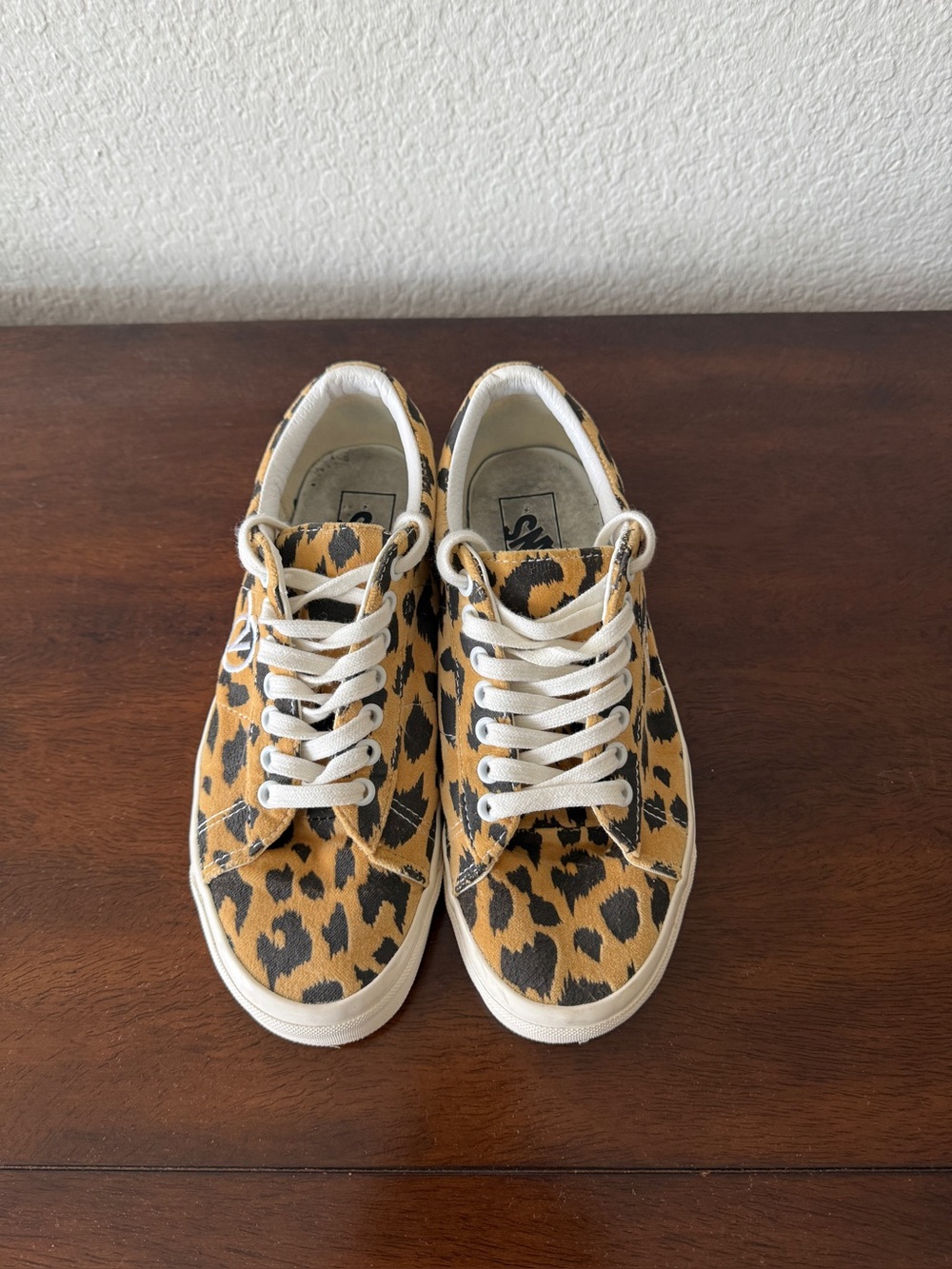 Vans Leopard Print Canvas Low-Top Sneakers in Tan and Black